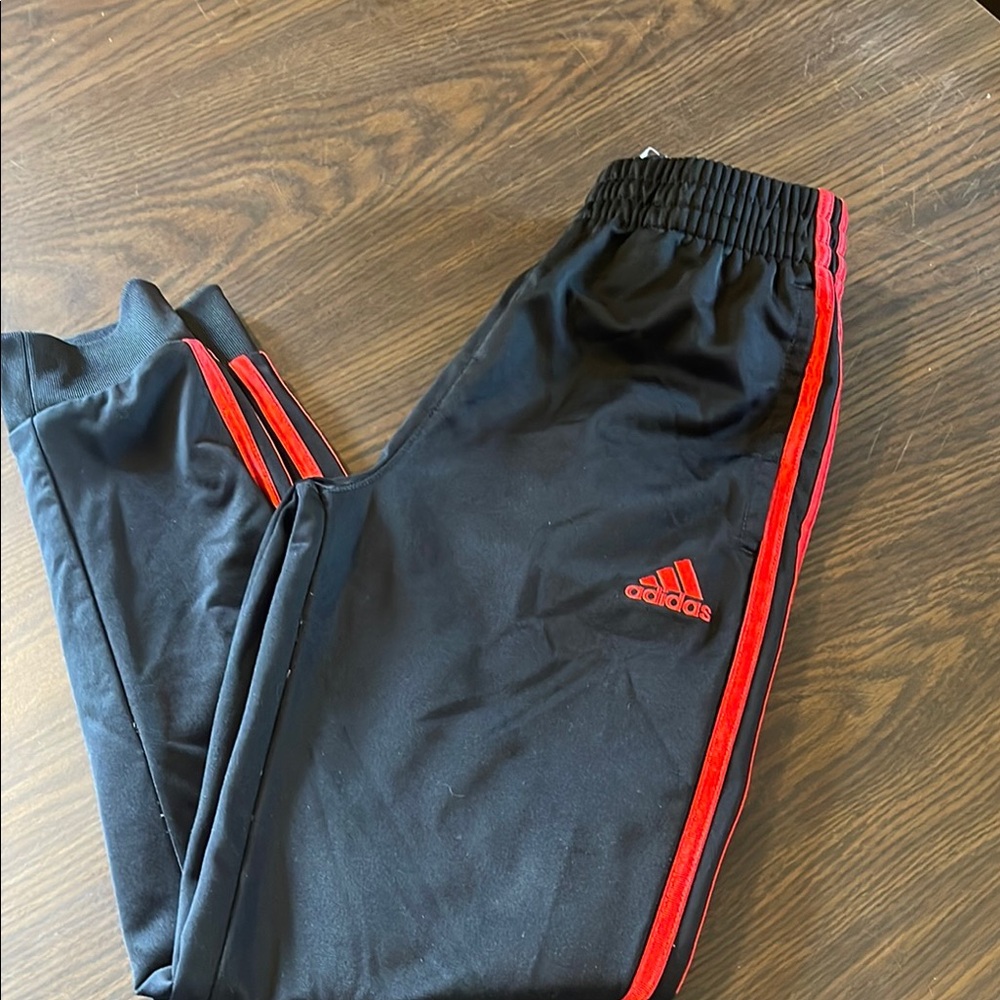 Adidas Black and Red Jogger Sweatpants with Elastic Cuffs